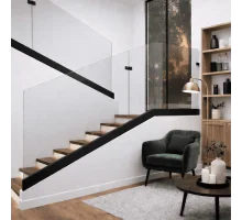 Огородження скляне в затисному профілі Lighting Horizont чорне скло триплекс прозоре 1000*1000 мм