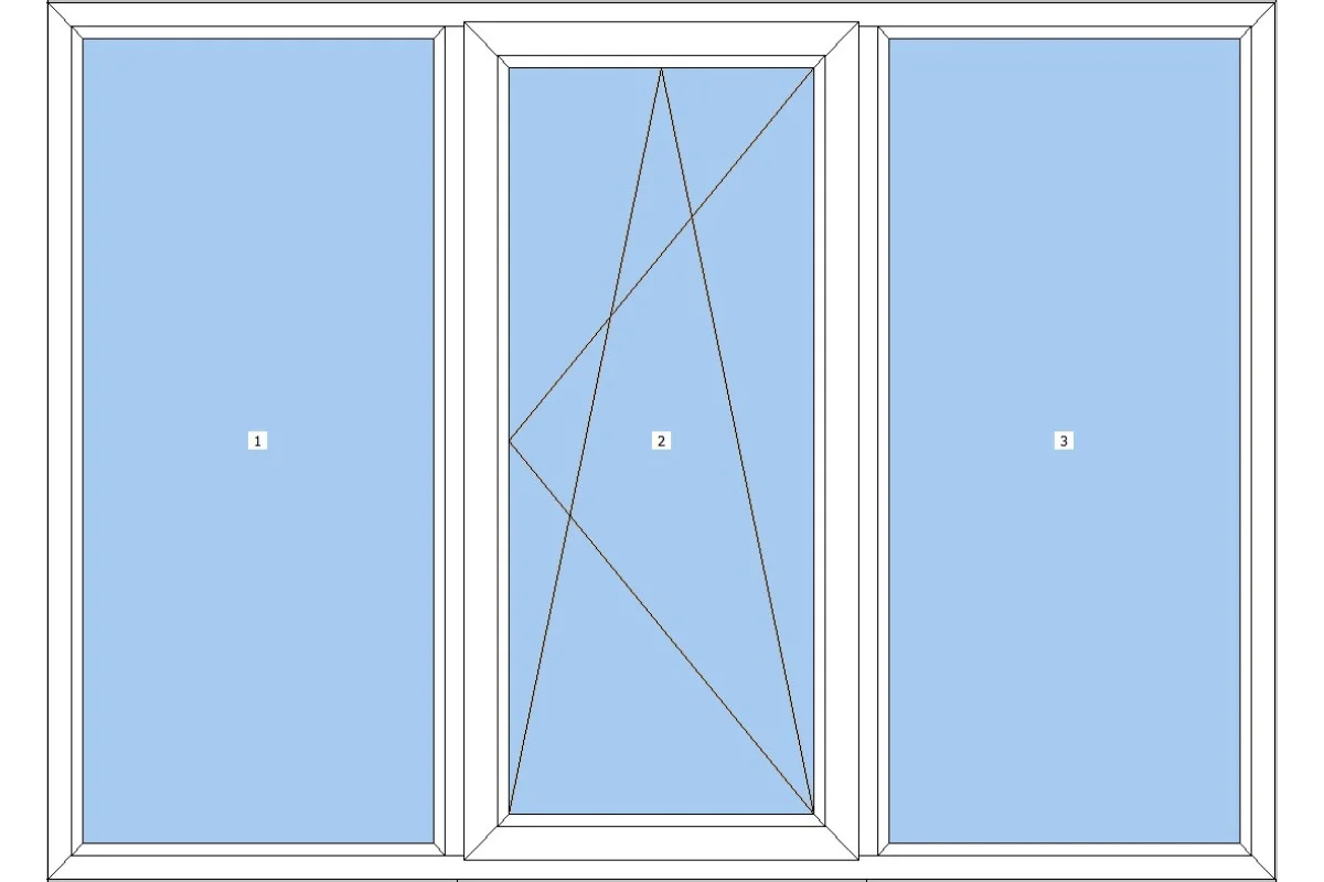 Металлопластиковое окно WDS 5S трёхстворчатое с поворотно-откидной створкой 2000 x 1700 мм
