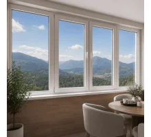 Металлопластиковое окно REHAU EURO 70 четырехстворчатое с двумя поворотно-откидными створками 2500 x 600 мм