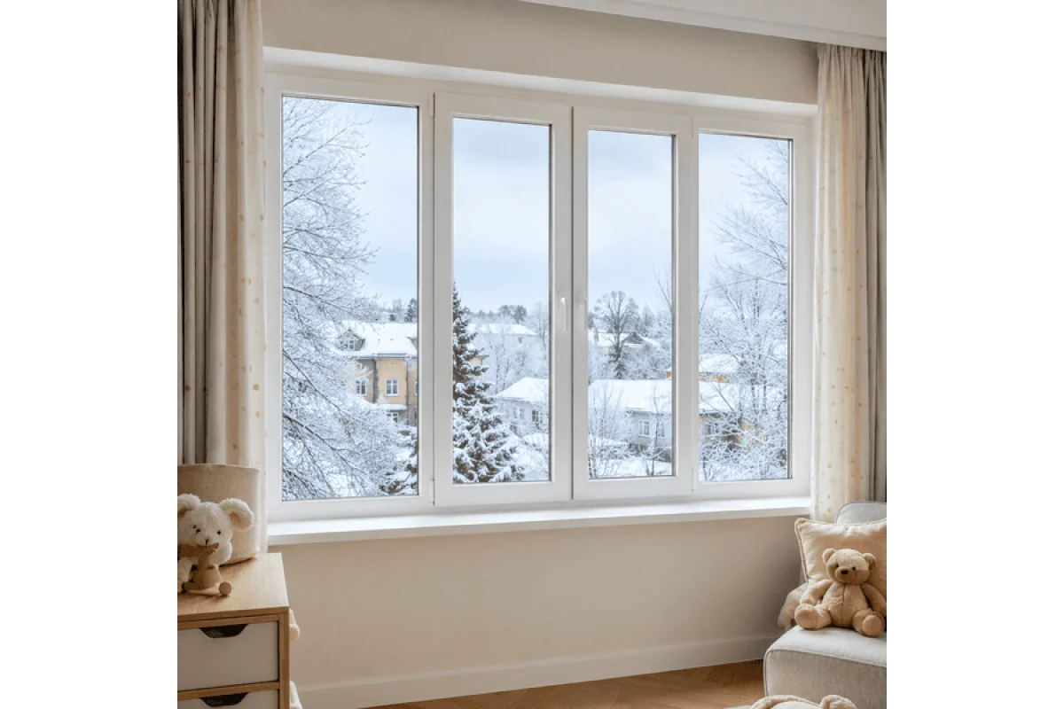 Металлопластиковое окно REHAU EURO 70 четырехстворчатое с двумя поворотно-откидными створками 2400 x 900 мм