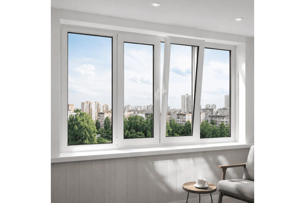 Металопластикове вікно VEKA Softline чотиристулкове з двома поворотно-відкидними стулками 2400 x 1400 мм