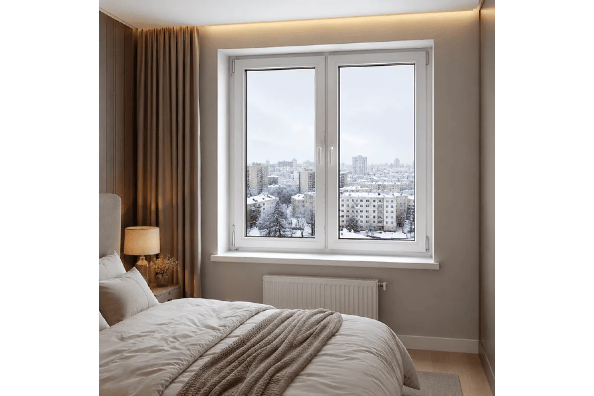 Металлопластиковое окно VEKA Softline 82 двустворчатое с поворотно-откидной створкой 1100 x 1100 мм