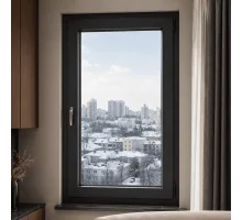 Металопластикове вікно антрацит ламіноване Steko 7S одностулкове поворотно-відкидне 700 × 1400 мм