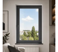 Металопластикове вікно антрацит ламіноване  VEKA Softline одностулкове поворотно-відкидне 800 × 1400 мм