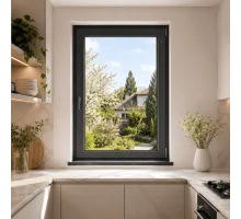Металопластикове вікно антрацит ламіноване  VEKA Softline одностулкове поворотно-відкидне 600 × 1400 мм