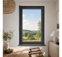 Металопластикове вікно антрацит ламіноване  VEKA Softline 82 одностулкове поворотно-відкидне 800 × 1400 мм