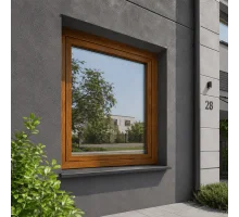Металлопластиковое окно золотой дуб ламинированное  VEKA Softline 76 одностворчатое глухое 900 × 1400 мм