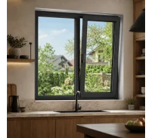 Металлопластиковое окно антрацит ламинированное VEKA Softline 76 2х-створчатое с поворотно-откидной створкой 1500 × 1400 мм