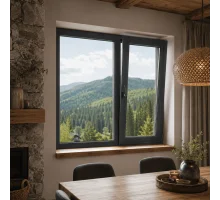 Металлопластиковое окно антрацит ламинированное VEKA Softline 76 2х-створчатое с поворотно-откидной створкой 1300 × 1400 мм