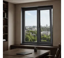 Металлопластиковое окно антрацит ламинированное VEKA Softline 76 2х-створчатое с поворотно-откидной створкой 1200 × 1400 мм