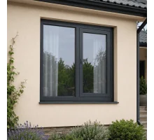 Металопластикове вікно антрацит ламіноване VEKA Softline 2х-стулкове з поворотно-відкидною стулкою 1300 × 1300 мм