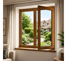 Металопластикове вікно золотий дуб ламіноване VEKA Softline 2х-стулкове з поворотно-відкидною стулкою 1300 × 1400 мм