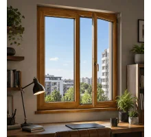 Металопластикове вікно золотий дуб ламіноване VEKA Softline 2х-стулкове з поворотно-відкидною стулкою 1300 × 1300 мм