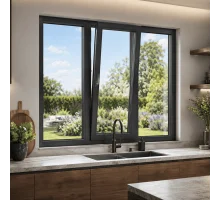 Металлопластиковое окно антрацит ламинированное VEKA Softline 76 3х-створчатое с поворотно-откидной створкой 2000 × 1000 мм