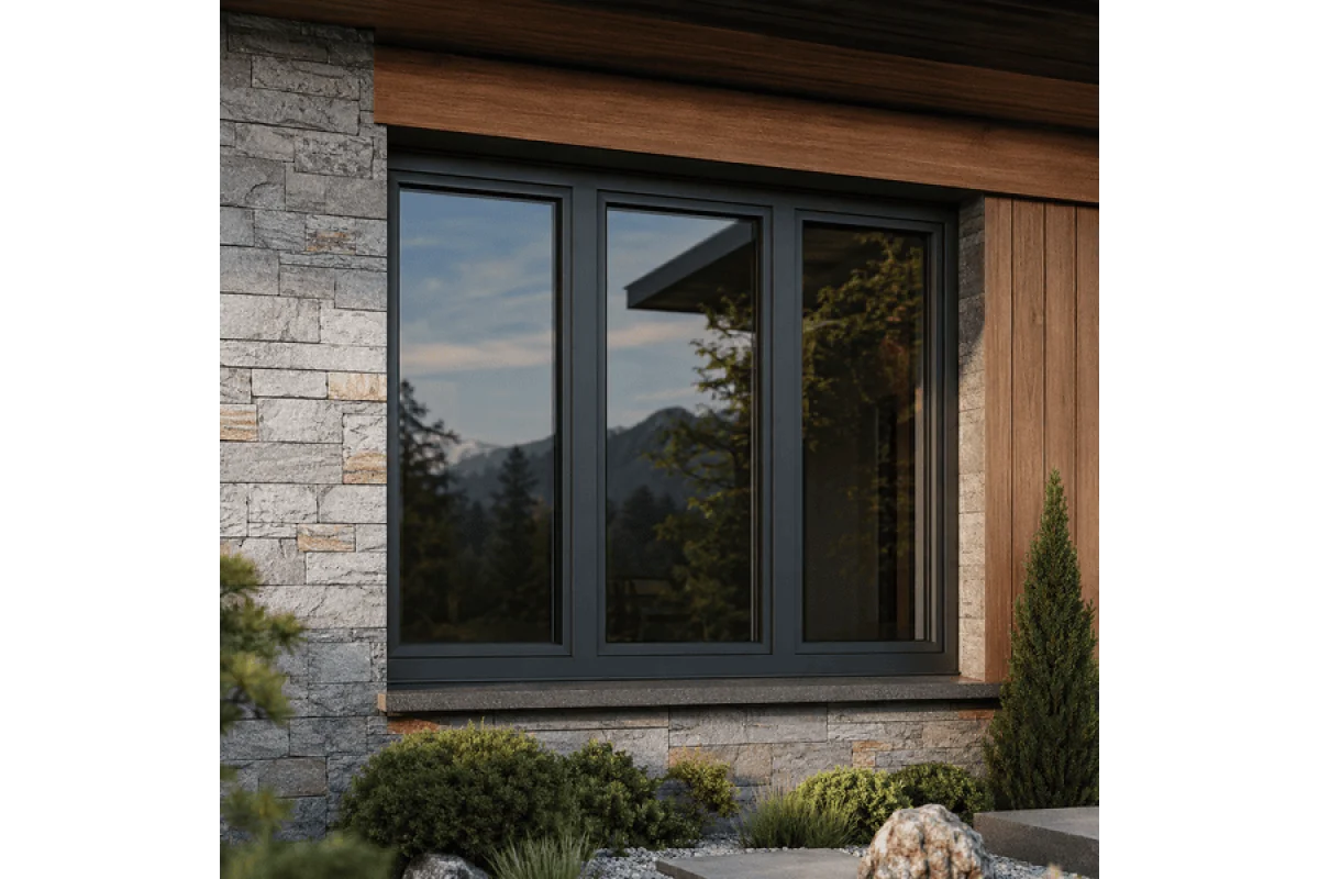 Металлопластиковое окно антрацит ламинированное VEKA Softline 82 3х-створчатое с поворотно-откидной створкой 2000 × 1000 мм