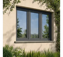 Металопластикове вікно антрацит ламіноване REHAU EURO 60 3х-стулкове з поворотно-відкидною стулкою 2100 × 1400 мм