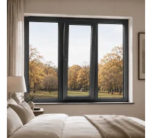 Металлопластиковое окно антрацит ламинированное VEKA Softline 82 3х-створчатое с поворотно-откидной створкой 1900 × 1300 мм