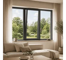 Металопластикове вікно антрацит ламіноване VEKA Softline 82 3х-стулкове з поворотно-відкидною стулкою 2100 × 1400 мм