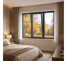 Металопластикове вікно антрацит ламіноване VEKA Softline 82 3х-стулкове з поворотно-відкидною стулкою 2000 × 1400 мм