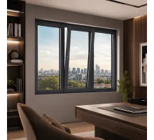 Металлопластиковое окно антрацит ламинированное REHAU EURO 70 3х-створчатое с поворотно-откидной створкой 1900 × 1300 мм