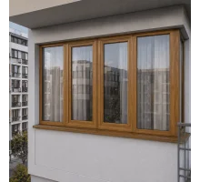 Металлопластиковое окно золотой дуб ламинированное Steko IDEAL 4000 4х-створчатое с двумя поворотно-откидными створками 2600 x 1200 мм 