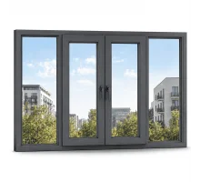 Металлопластиковое окно антрацит ламинированное VEKA Softline 76 4х-створчатое с двумя поворотно-откидными створками 2600 × 1400 мм