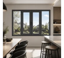 Металлопластиковое окно антрацит ламинированное REHAU Synego 4х-створчатое с двумя поворотно-откидными створками 2700 × 1000 мм