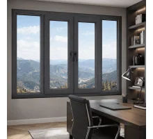 Металлопластиковое окно антрацит ламинированное VEKA Softline 76 4х-створчатое с двумя поворотно-откидными створками 2500 × 1300 мм