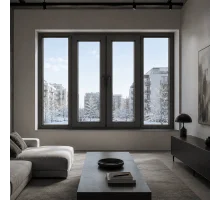 Металлопластиковое окно антрацит ламинированное VEKA Softline 76 4х-створчатое с двумя поворотно-откидными створками 2600 × 1300 мм