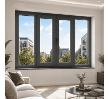 Металопластикове вікно антрацит ламіноване VEKA Softline 82 4х-стулкове з двома поворотно-відкидними стулками 2600 × 1200 мм