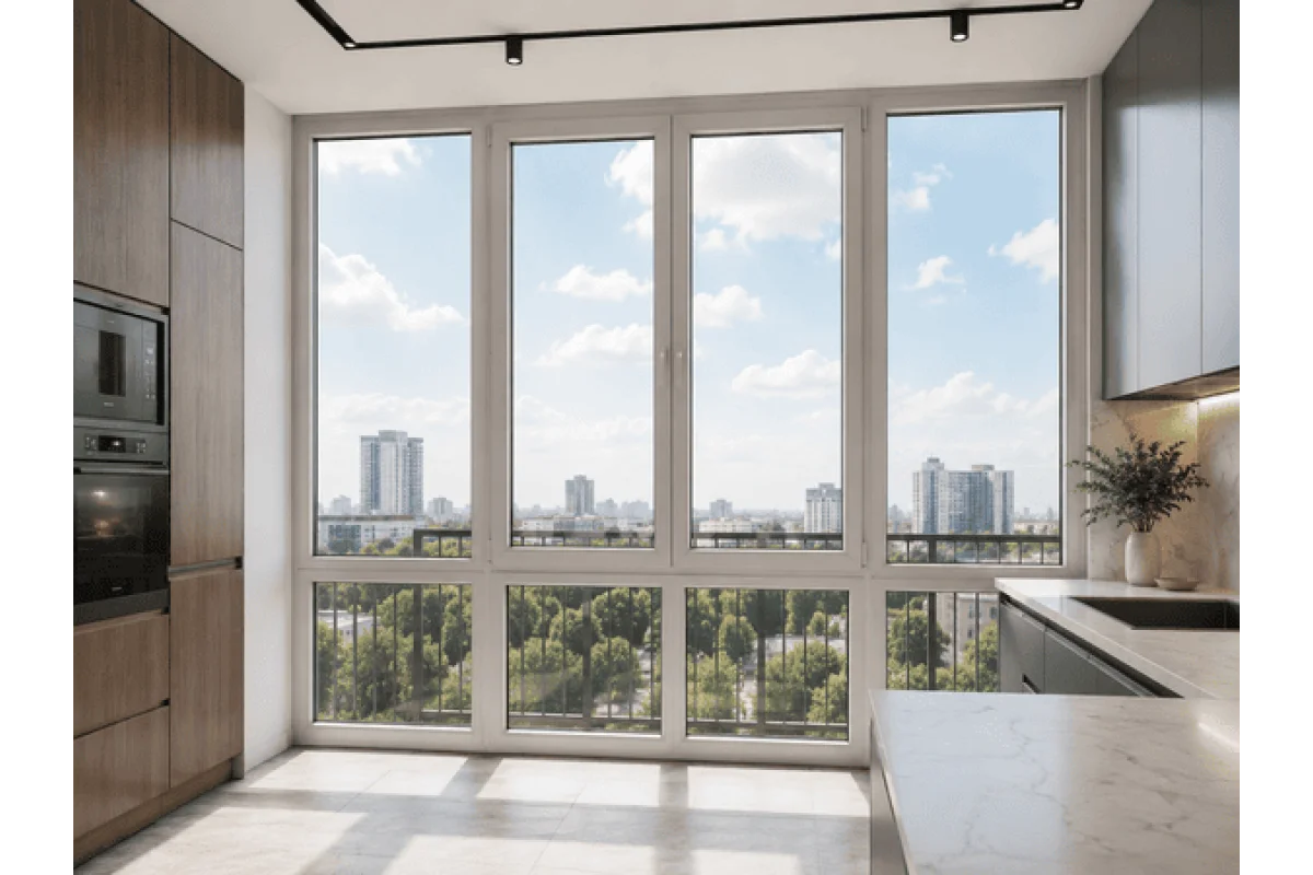 Панорамные металлопластиковые окна REHAU EURO 70 3400 x 2300 мм