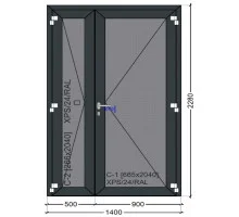 Двери внешнего открывания с алюминиевого профиля ALUMIL M15000 1400 x 2280 мм