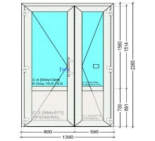 Двери внешнего открывания с алюминиевого профиля ALUMIL S77 SD77 1390 x 2260 мм