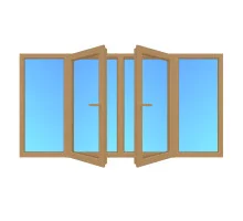 Металлопластиковые окна ламинированные Дуб Золотой VEKA Softline 82 четырехстворчатое с двумя поворотно-откидными створками 2700 x 1500 мм