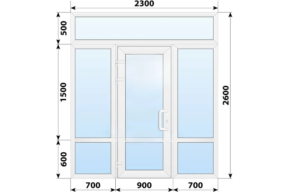 Тёплая пластиковая входная группа 2300x2600 мм