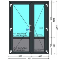 Двери внешнего открывания с алюминиевого профіля ALULIGHT W76 1390 x 2260 мм коричнивые