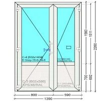 Двери внешнего открывания с алюминиевого профіля ALULIGHT W76 1390 x 2260 мм