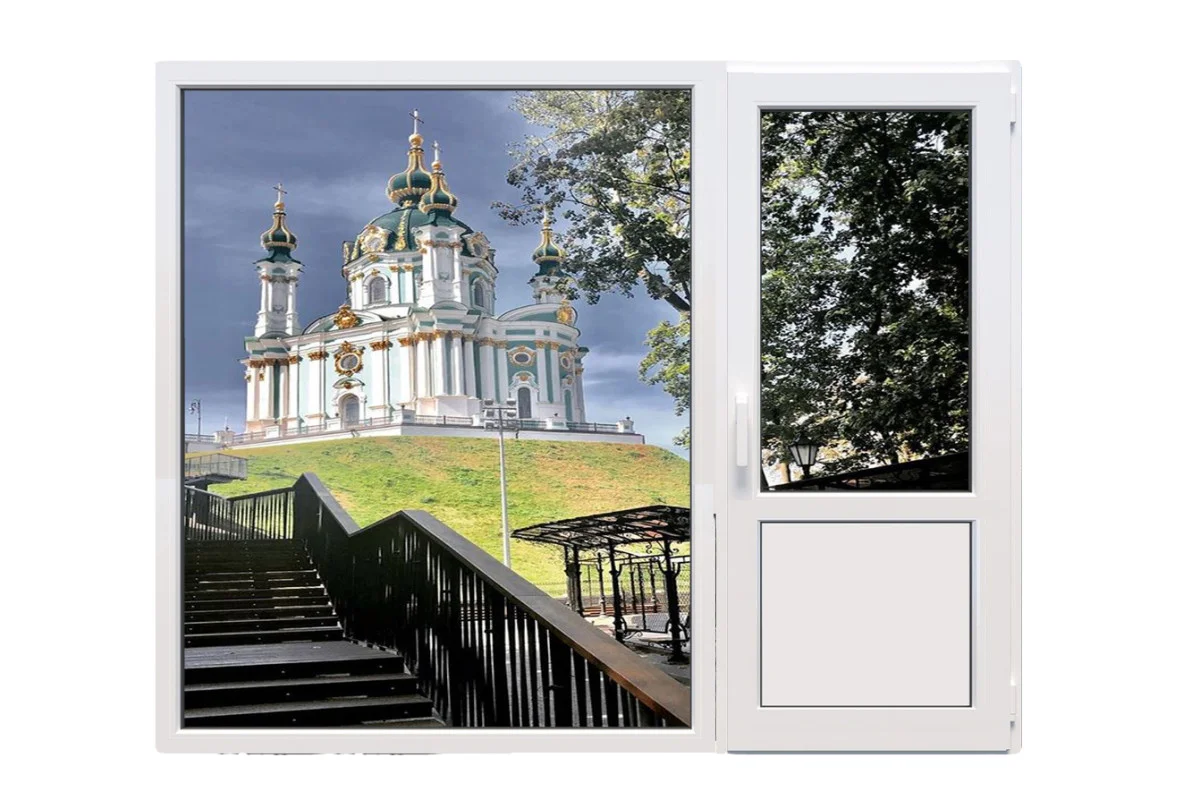 Балконный блок Decco V60 с глухим паномарным окном в пол 2400 x 2000 мм