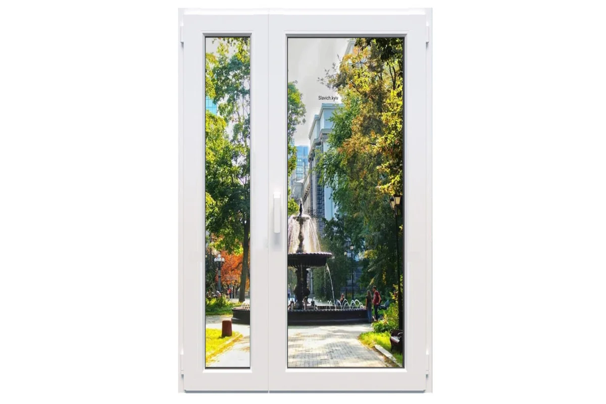 Металлопластиковые двери Glasso 7S полуторные с поворотно-откидной створкой 1300 x 2000 мм