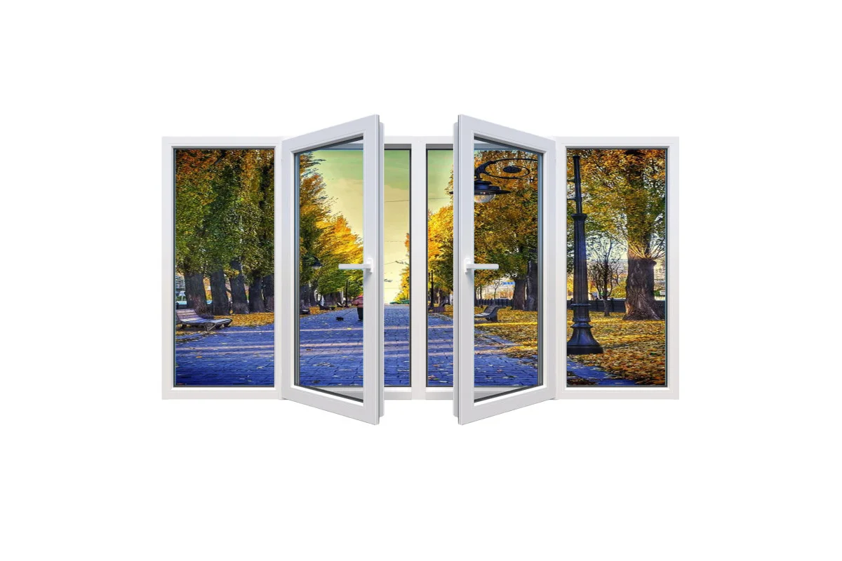 Металлопластиковые окна Glasso 85 четырехстворчатое с двумя поворотно-откидными створками 2500 x 1500 мм