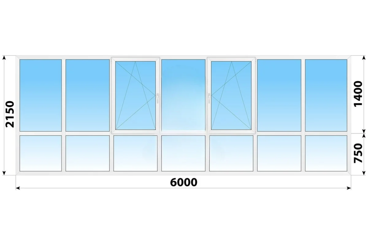 Панорамные металлопластиковые окна WDS 7S 6000x2150 мм