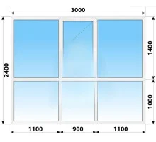 Панорамные металлопластиковые окна WDS 7S 3000x2400 мм