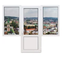 Балконный блок Viknaroff Gealan S9000 с двумя окнами и поворотно-откидной дверью 2100 x 2000 мм