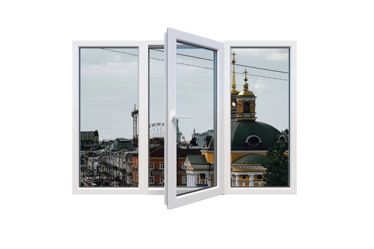 Металопластикове вікно Viknaroff MegaLine 600 трьохстулкове з поворотно-відкидною стулкою 2000 x 900 мм